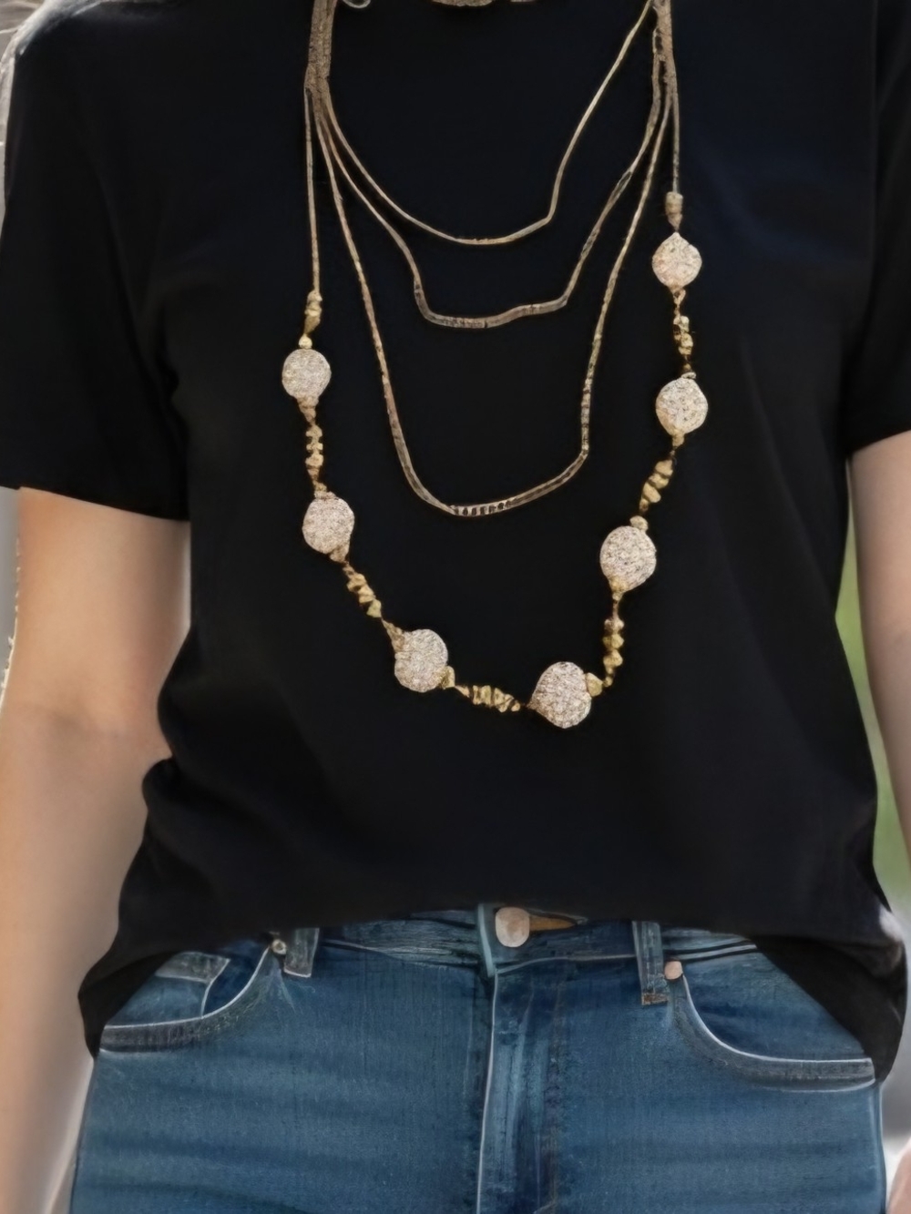 Multi-Strand Gold Bead Necklace - Women's Layered Jewelry